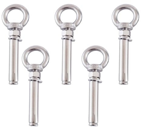 IBOWZ Pernos de Expansión, Perno de expansión M6, 5 Piezas de Acero Inoxidable 304, con Anillo de elevación, Perno de Ojo, Tornillo de expansión para Pared de hormigón, M6 x 90 mm