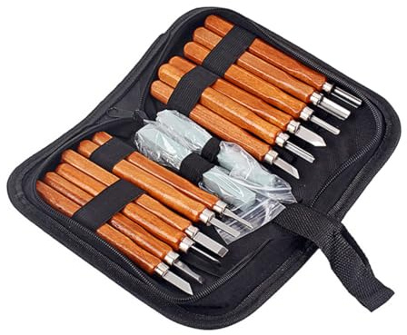 HEALSOPTHY Set Utensili per Lavorare Legno con Pietra Abrasiva 14 Pezzi in Metallo e Legno con Design Antiscivolo per Principianti per Incisioni Artistiche e Modellismo