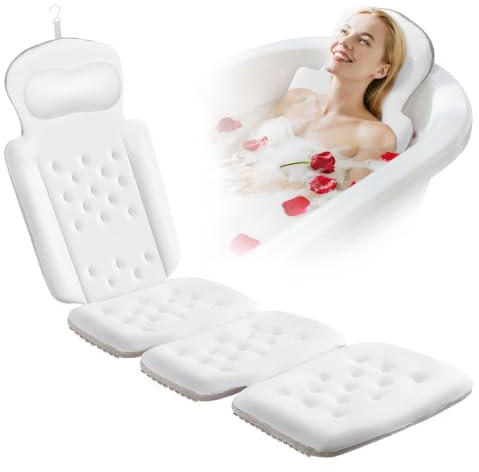 Badewannenkissen Ganzkörper Badekissen, Dickes Badewannenkissen mit Wäschesack, luxuriöses Kissen für Badewanne Kopfstütze Nacken Schulter Unterstützung Entspannung Spa Zubehör (Weiß, 154,9 x 40,6 cm)
