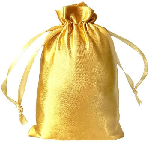 WANYI 6 Stück Seide Stoffbeutel mit Kordelzug, 15 x 20cm Schmuckbeutel Satin Säckchen zum Befüllen Geschenkbeutel Kordelzugbeutel für Schmuck, Geschenkverpackungen(Gold)