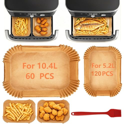 MOLIMOLI 180 Fogli di Carta da Forno per friggitrice ad Aria Cosori 10L con 1 Pennello in Silicone, Carta da Forno per Cosori Twinfry 10L