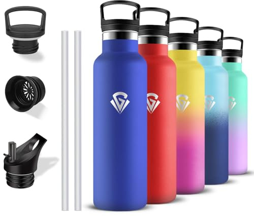 Thermosflasche- 750ml- Trinkflasche Edelstahl, Wasserflasche mit Strohhalm, BPA-Frei, Isolierflasche Doppelwandig, Trinkflasche Auslaufsicher, 24h Kalt & 12h Warm, Wasserflasche für Camping, Wandern