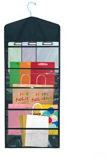 FACULX Contenitore per sacchetti e carta velina, organizer da appendere con tasche multiple anteriori e posteriori su entrambi i lati, per organizzare buste e sacchetti di carta, 96 x 40 cm