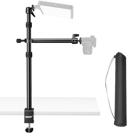 EMART Camera Desk Mount Table Stand, 39-90cm Adjustable Height with 360° Ball Head & 10.2'' Extension Arm, Max Load 8.8lb, Aluminum Tabletop C Clamp for Overhead Shooting, Live Streaming, Online Teach