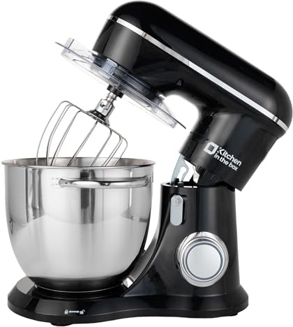 Kitchen in the box Stand Mixer, 6L Electric Food Mixer with 10 Speeds, 1300W Kitchen Appliance for Home Baking, Colorful Design Baking Tool for Bread Dough Cake with Dough Hook, Whisk, Beater (Black)