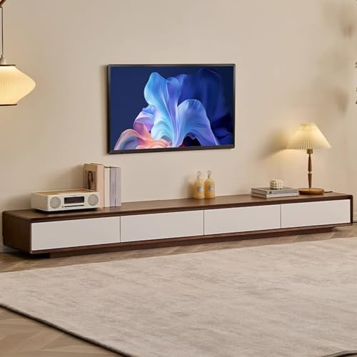 SZKTHD Mueble De TV De Suelo para Salón Color Nogal, Mueble TV De Madera Consola Multimedia con Cajones Blancos(180x30x25cm)