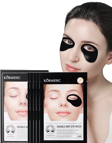 Patchs Yeux, 5Pcs Hydrogel Double Patchs Anti Cernes, Contre les Rides, Éclaircissement des Yeux, Avec Extrait de Perle Noire, Soulage les Rides, Masque Contour des Yeux pour Homme Femme