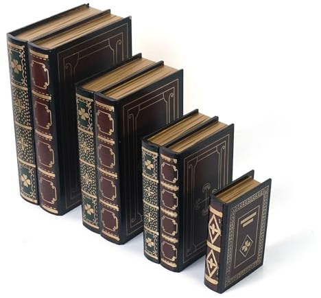 DreamsEden Wooden Book Box Set of 4 - Vintage Decorative Storage Boxes with Hinge Lid - Antique Stacking Books Style Box for Jewelry, Keepsakes, Home Office Decor