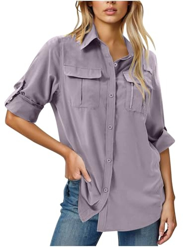 PODOLIXIA Chemise-blouse femme manches longues vêtements safari femme chemise décontractée séchage rapide casual UPF50+ protection UV chemise fonctionnelle outdoor chemise de randonnée pour pêche