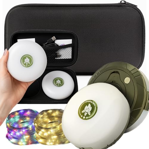 Equipery Camping String Lights with 2-Pack & Carrying Case Option – 33ft (10m) Tangle-Free LED Outdoor Fairy Lights & Tent Lantern | RGB & Warm White, Waterproof (2 Lamps + Carrying Case)