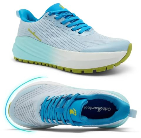 Women's Orthopedic Diabetic Pain Relief Wide Sport Shoes: Plantar Fasciitis Hammer Toes High Arch Supportive Heel Spur Walking Shoes, LightWeight Vacation Camping Trail Sneakers Light Blue Size 7.5