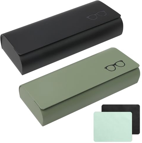 ZUYIST 2 Stück Brillenetui Hardcase, Premium PU Leder Brillenetui | Brillenetui Sonnenbrille mit Magnetverschluss, Tragbares Brillen Sonnenbrillen Etui im Vintage-stil mit einem Mikrofasertuch