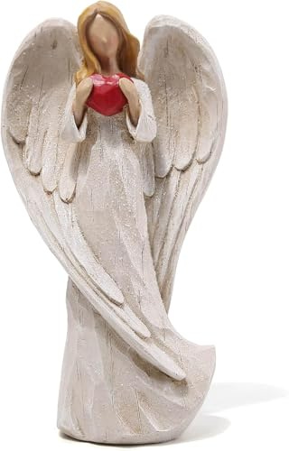 ZAWUU Guardian Angel with Heart - 23cm Hand-Painted Figurine, Romantic Valentine's Day Gift for Wife Girlfriend, Birthday Present for Mum Nan, Healing Home Ornament