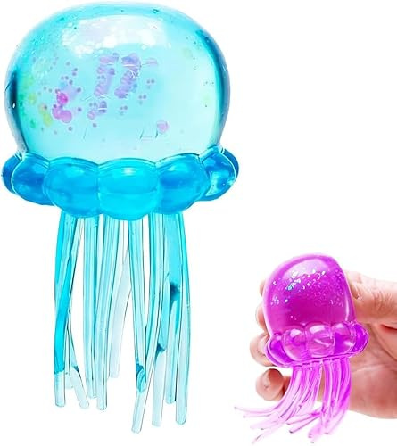 Quallen Squishy, Magisches Anti-Stress Spielzeug mit Glitzer, Taba Squishy, Weiches Squeeze Toy für Erwachsene,Realistische Quallen-Tentakel, Ideales Mitgebsel & Fidget Toy zur Entspannung (Blau)