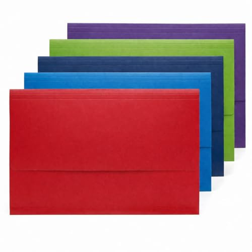Pack of 10 A4 / Foolscap Paper File Folders with Half Flap – Strong Cardboard Document Wallets for School, Office & Paperwork Storage – Large Capacity Filing Folders