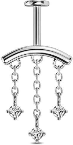 OUFER Vertical Helix Piercing Jewellery-16G Chain Clear CZ Pendant Hidden Helix Jewelry Silver Flat Back Earring Vertical Rook Tragus Earrings for Women