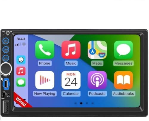 2 DIN Autoradio mit 6,88 Zoll HD Touchscreen, Apple CarPlay & Android Auto Kabel, Mirror Link, Bluetooth Freisprecheinrichtung, Lenkradsteuerung, FM Radio, Typ-C