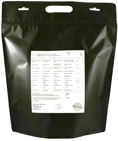 Trek’n Eat Day Ration Pack Tactical Typ 1 – Tages-Nahrungsration mit Fleisch für 1 Person | Komplettes Verpflegungspaket ~2900 kcal | Outdoor, Trekking, Krisenvorsorge & Survival Food