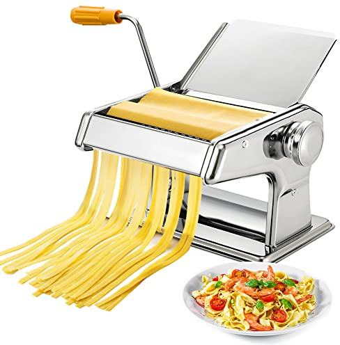 Machine à Pâte 3 en 1 à Main, Machine de Fabrication de Nouilles Ustensile de Cuisine avec Rouleau Réglable en Acier Inoxydable pour Spaghettis Lasagnes Tagliatelles