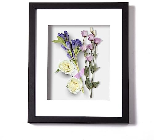 Muzilife 11x14 Shadow Box Frame Wood 3D Picture Frame with Glass Cover, Display Case with Mat for Wall-Hanging Picture Showcase, Black