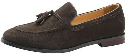 rismart Hombre Hecho a Mano Borlas Mocasines Ante de Vestir Zapatos Uniforme Mocasín(Café,42 EU)