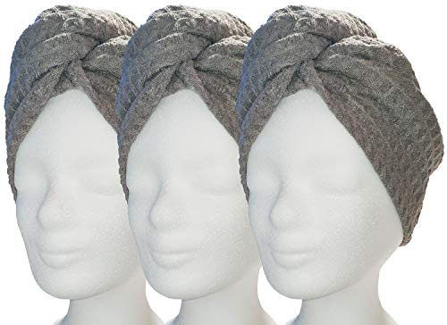 Lead Care Haarturban, Turban, Haartrockentuch, 3er Set - schnell trocknendes Mikrofaser Trockentuch mit Knopf (3er Set weiß, Creme, rosa) (anthrazit)