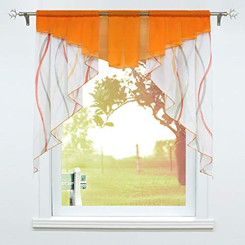 SCHOAL Scheibengardinen Küche Transparente Bistrogardinen Voile Kurzgardinen Kleinfenster Gardinen mit Tunnelzug 1 Stück BxH 100x100cm Orange