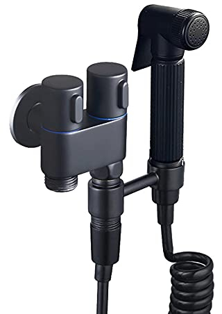 Toilet Hand Held Bidet Sprayer Kit Double Handle Bidet Sprayer for Toilet Handheld Bidet Spray Shower Toilet Attachment with Hose Single coldBidet Tap Sprayer Wall Mounted-Black-E