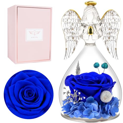 Miofula Rosa Stabilizzata Regalo Donna,Rosa Eterna Angeli Figurine Regalo Mamma Nonna,Rose Stabilizzate Regalo Donna Compleanno Anniversario,Fiori Stabilizzati Angelo Regali Natale Festa della Mamma