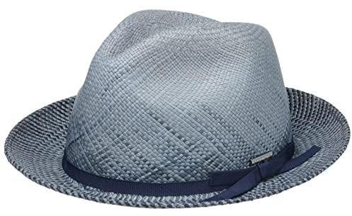 Stetson Fremont Player Panamahut Damen/Herren - Made in Ecuador - Handgefertigt - Aus 100% Panamastroh - Traditionelle Handarbeit - Mit Farbverlauf & Schleife - Hut Frühjahr/Sommer blau L (58-59 cm)