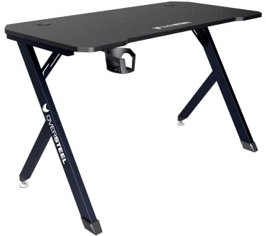 Oversteel - Vitallium Gaming Table 120x60x75 cm, plateau en fibre de carbone, ergonomique, support pour casques et tasses, bureau d'ordinateur, noir