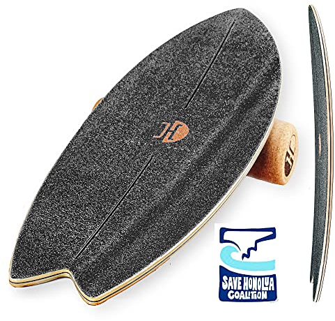 JUCKER HAWAII Surf Balanceboard Ocean Rocker Black | Balance Board mit einmaligem Rocker Shape | Balance Board aus Holz inkl. Korkrolle | Surf Balanceboard