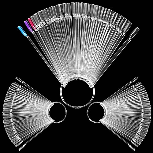 ZEONHEI 150 Pièces Nuancier Ongle, Presentoir Nail Cartes de Couleur Montrer, Palette Maquillage Vernis à Ongles, Forme D'éventail, Transparent