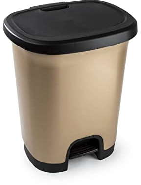 CABLEPELADO Cubo de Basura con Pedal - Papelera de Plástico Libre de BPA - 40 cm Alto x 32 cm Ancho x 28 cm Fondo, 18 Litros, Dorado con Tapa Negra