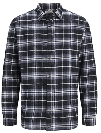 JACK & JONES rutig skjorta för män, smal passform, rutig skjorta, Amber blå, L