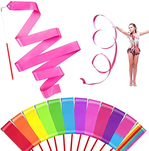 Mr Rex Regenbogen Gymnastikband Tanzband Schwungband mit Stab Kinder Mädchen, Karneval Zirkus Spielzeug für Kinder Draußen Geschenke Kindergeburtstag Mitgebsel (12 Stück (Mehrere Farben))