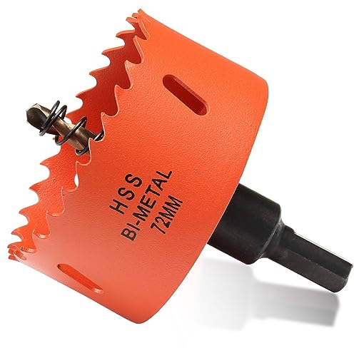 Seghe a tazza bi-metallo 72 mm, trapano a tazza per legno e metallo, corona rotonda bimetallica con profondità di taglio di 35 mm, per acciaio, ghisa, alluminio, cartongesso, compensato e acrilico