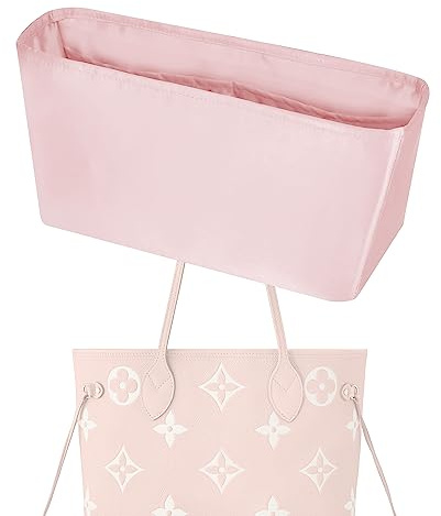 XYJG Seide Handtasche Einsatz Organisator für LV Neverfull PM/MM/GM Taschen, Luxuriöser Tasche Tote Einsatz, Behalten Sie die Form der Tasche bei, Leicht und Robust (Rosa, Neverfull MM)