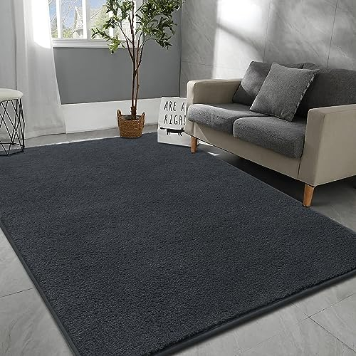 Rururug Waschbarer Mikrofaser Teppich 120x170 cm, Weich Flauschig, Modernes Anthrazit-Design für Wohnzimmer und Schlafzimmer