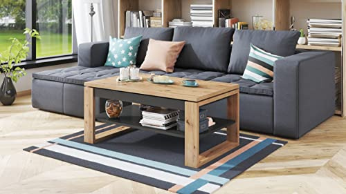 designimpex Design Couchtisch Multifunktion Arbeitstisch Tisch Nuo Ablage Esstisch, Farbe:Eiche Artisan - Anthrazit matt