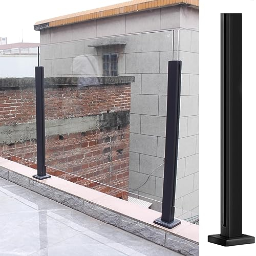 Glass railing post Glasgeländer/Kunststoffplatten, Balusterpfosten For Balkon, Treppenabsatz/um Pool/Terrasse, Geländer Aus Gehärtetem Glas, Edelstahl Schwarz, Treppengeländer-Set ( Color : End post ,