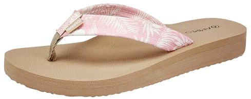Ampeo Women's Arch Support Flip Flops, Comfy Sandals with Soft Printed Fabric Straps, Comfortable Cushioned EVA Sole for Beach Walking Pool Shower Travel Summer - Pineapple Leaf Pink Floral, Size 8