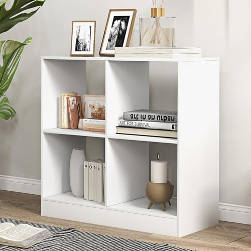 GIANTEX Bücherregal mit 4 Fächern, offenes Würfelregal mit Anti-Kipp-Kits, Raumteiler Standregal Holz, freistehendes Aktenregal, Ablageregal Aufbewahrungsregal, einfache Montage, 73x33x75 cm