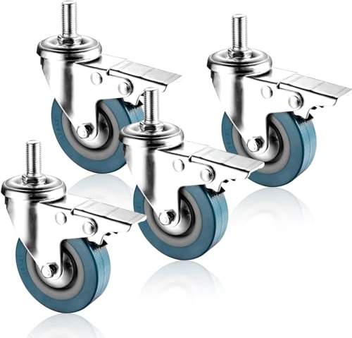 WORDFUN 4 Stück Lenkrollen Für Möbel, Schwerlastrollen Mit Bremse, Rollen Mit Gewinde M10/12x30mm, Robuste Transportrollen, Für Trolleys, Industriellen Einsatz Und Möbel Transportieren