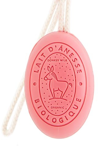 Label Provence Savon de Marseille - French Soap on a Rope Made With Fresh Organic Donkey Milk - Strawberry Fragrance - 175 Grams