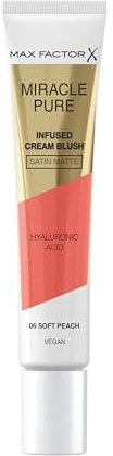 Max Factor Miracle Pure Cream Blush Matte Soft Peach, Plumps & Hydrates, Buildable Glow, Infused with Hylaluronic Acid & Squalene, Lightweight Creamy Texture, All Day Glow, Fresh & Healthy Skin