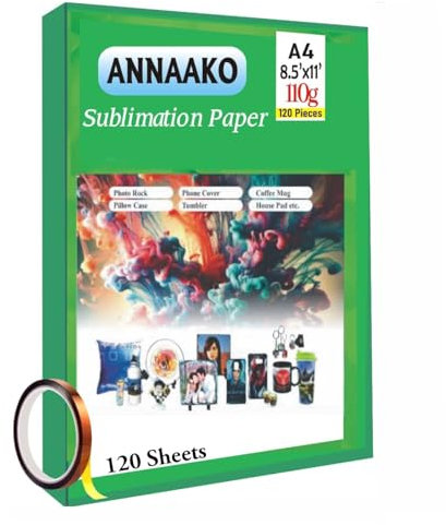 Sublimation Paper 120 Sheets 8.5 x 11 Inches for Any Inkjet Printer with Sublimation Ink Epson, Sawgrass, Heat Transfer Sublimation for Mugs T-shirts Light Fabric(FREE 1 Roll Heat Tape)