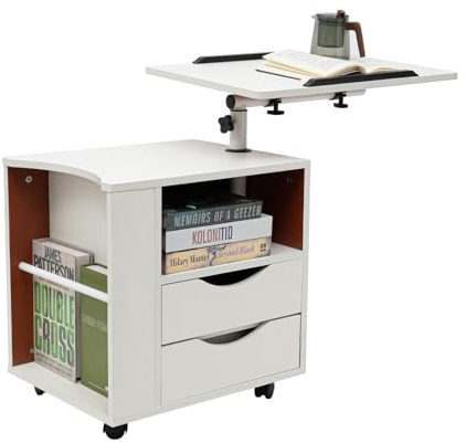 MEHOOSPVN Nachttisch mit drehbarer Platte Funktionaler Computertisch Nachtschrank Nachtkommode Drehbarer Nachtkästchen Verstellbar Multifunktionaler Betttisch Laptoptisch Sofatisch, weiß 50x40x46cm