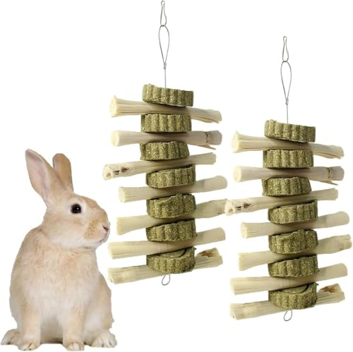Kathson 2 PCS Kaninchen Kauspielzeug süße Bambusstangen natürliche essbare Gras Kuchen Haustier Snacks Snacks Molaren Zahnen Spielzeug Meerschweinchen