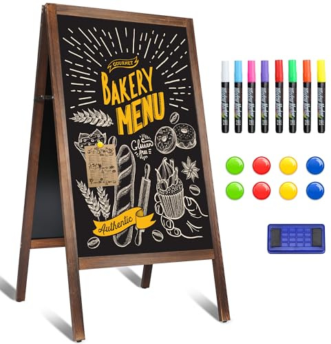A Frame Chalkboard Sign, 40 x 20 Extra Large Wooden A-Frame Sign Board with Chalk Marker, Double-Sided Magnetic Sidewalk Chalkboard Easel Display for Restaurant, Business, Wedding